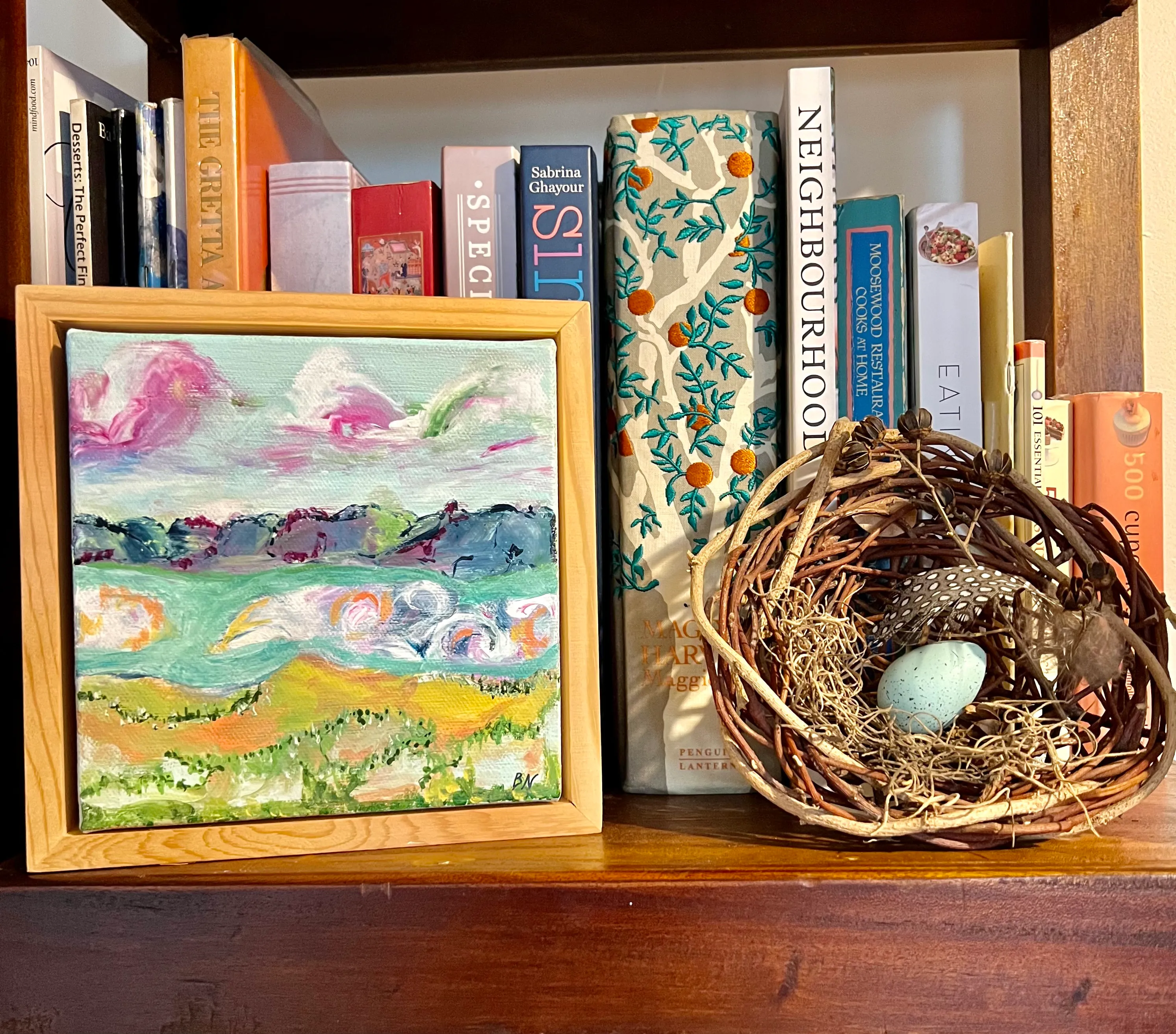 'Singing Land' on Bookshelf 6''x6%22:15cmx15cm unframed; 7%22x7%22 18cmx18cm framed