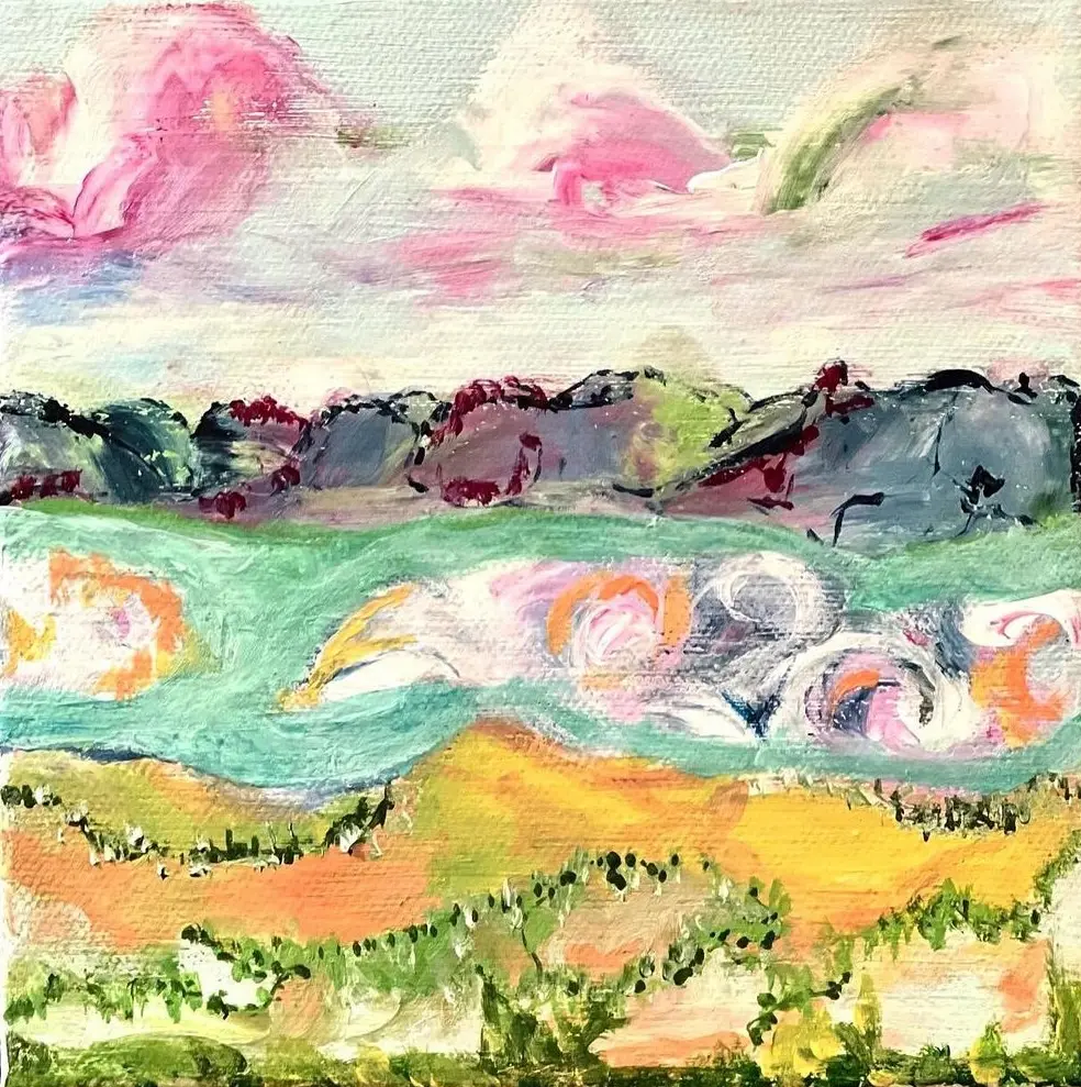 'To The Hills' Acrylic on Canvas 91cm x 76cm , Thick Edged Sides 4cm. $450 Enquiries Welcomed 
